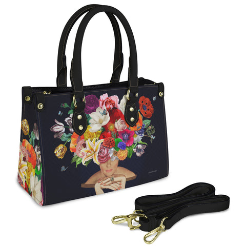 "Flowers Over Diamonds" Leather Handbag